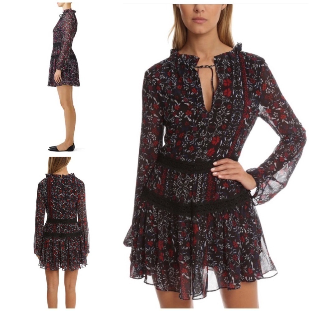 N / Nicholas Ditsy Floral Lace Drop-waist Dress 6​​​​​​​